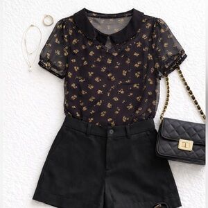 Princess Vera Wang sheer top Black with gold roses M NEW